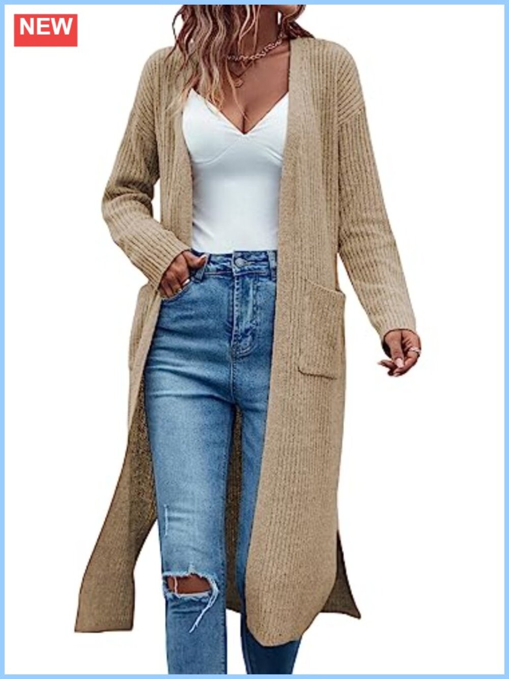 Long Cardigan Sweaters Women Trendy Open Front Coat with Pockets